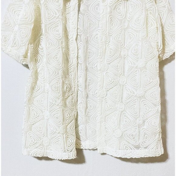 Chicos Travelers 2 Womens L 12 Braided Stitch Open Jacket Ivory White Mesh Boho - Picture 2 of 8